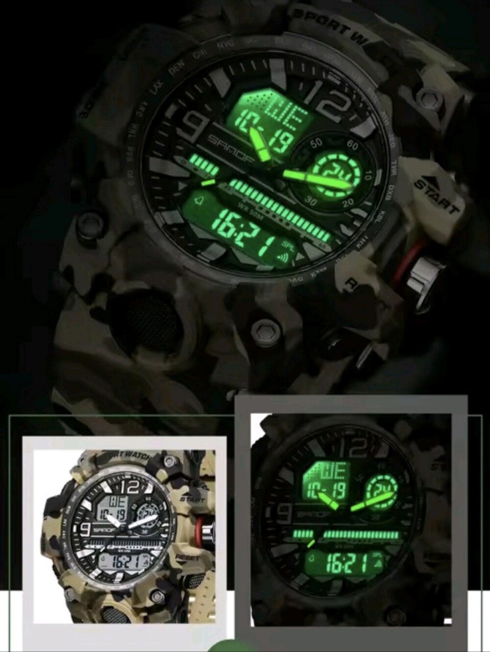 Men's Digital Camouflage Military Style Sports Watch. Waterproof 50M, Resin Case - Picture 8 of 11